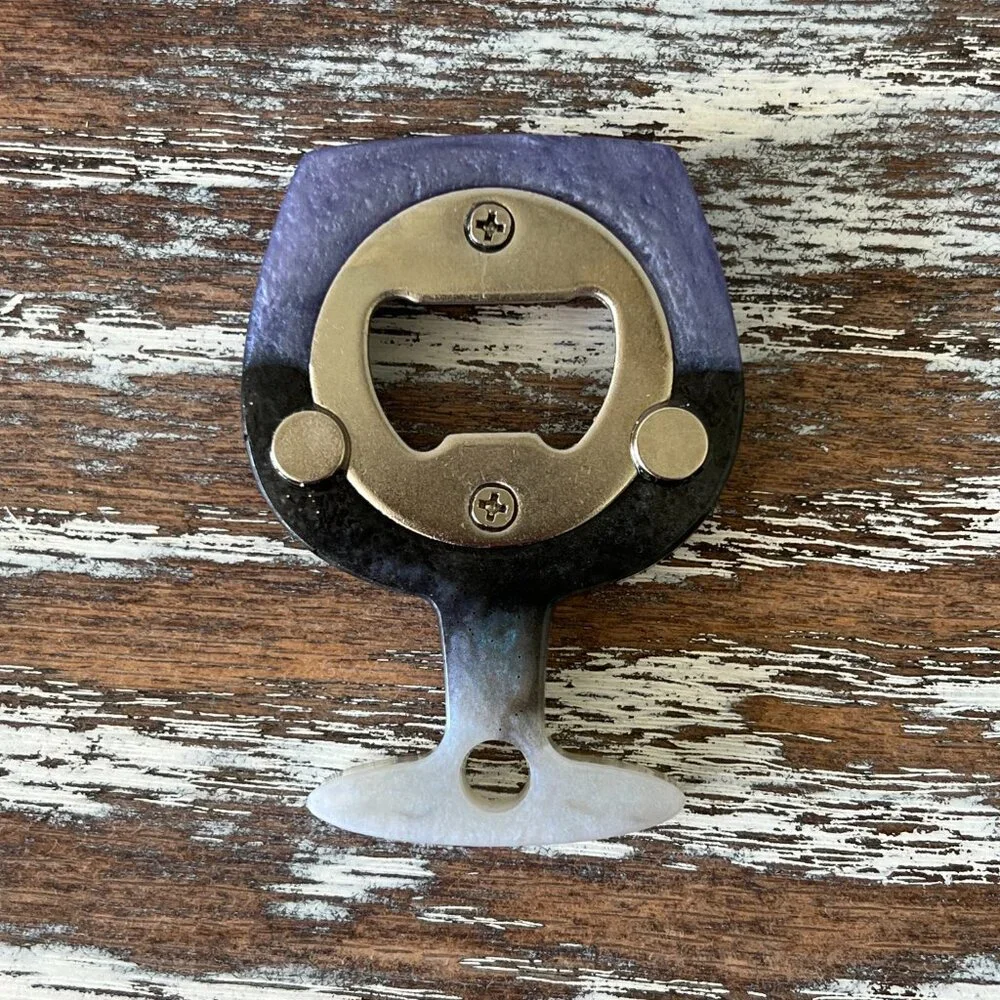 Purple Black Ombre Wine Glass Resin Bottle Opener with Fridge Magnet Bar Gift - Picture 2 of 2